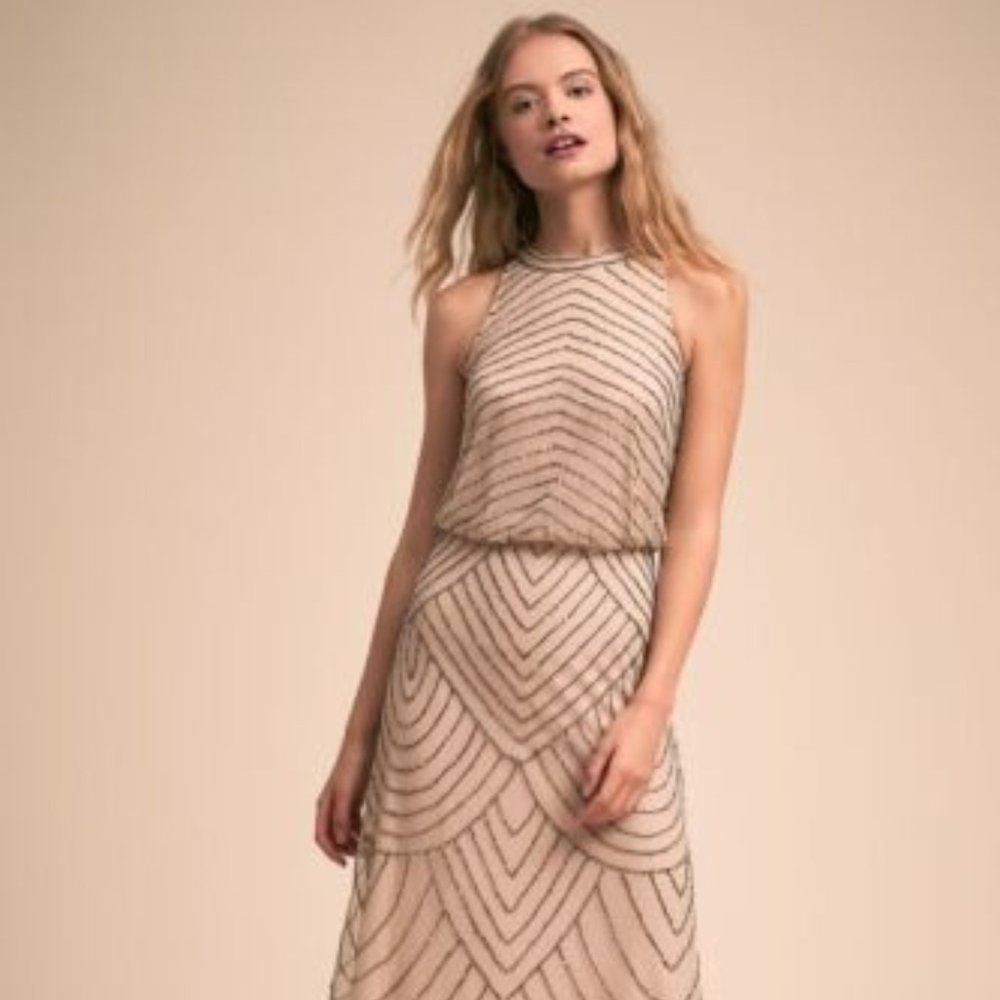 Adrianna Papell Blush Beaded Maxi Dress